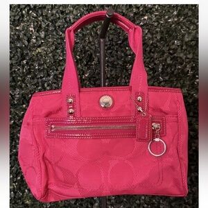 Vintage Coach Hot Pink Classic Logo Canvas Tote Poppy Small Shoulder Bag